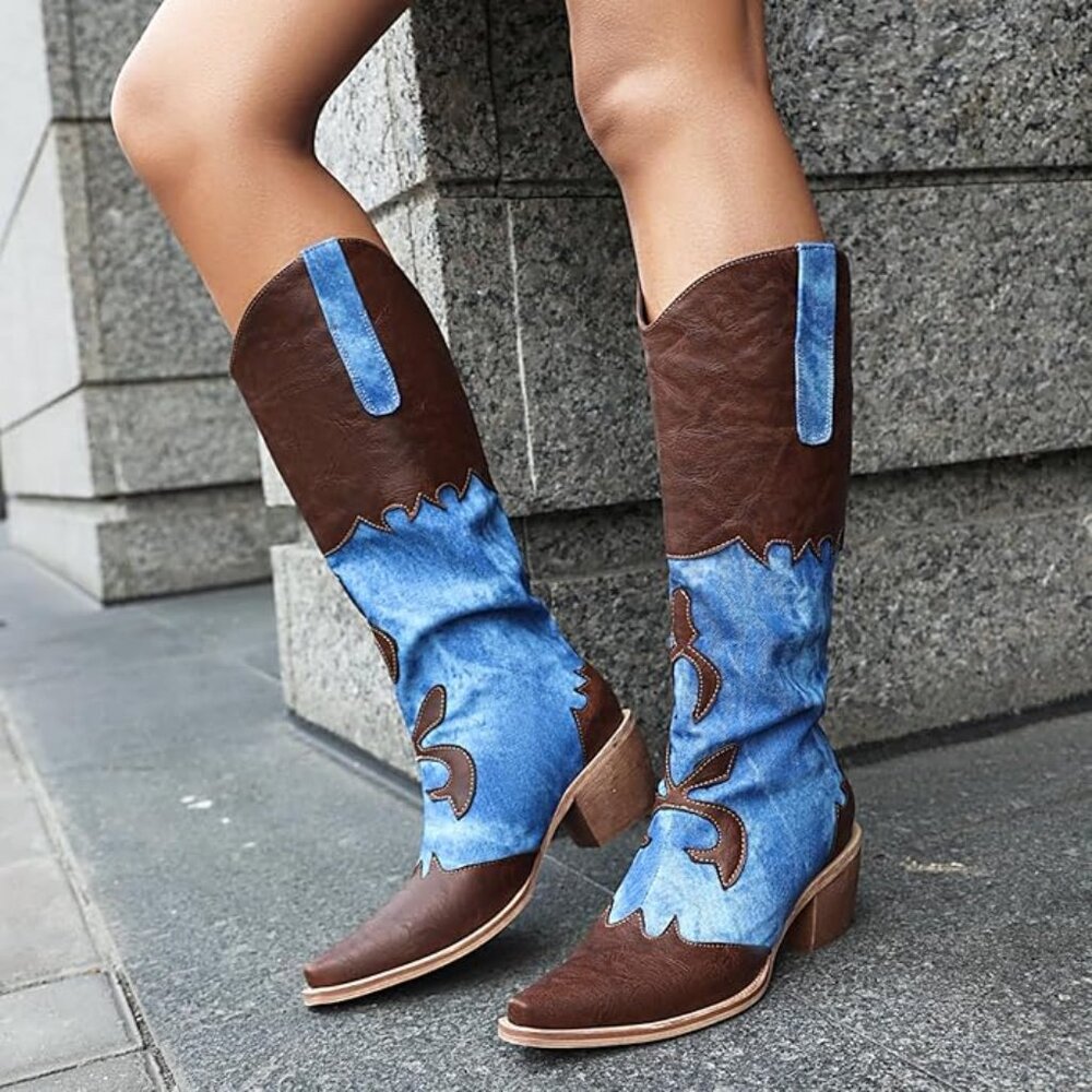 Women Denim Cowboy Boots
